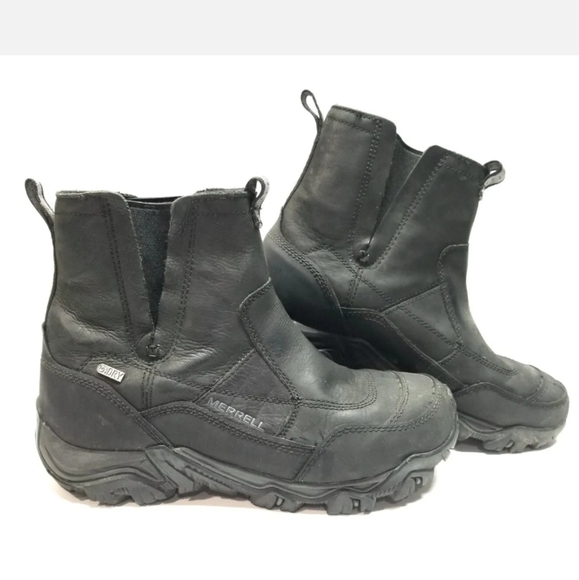 Merrell Polarand Rove Boots Men's Size 9.5 Waterproof Black Pull On Leather Boot - Picture 4 of 6